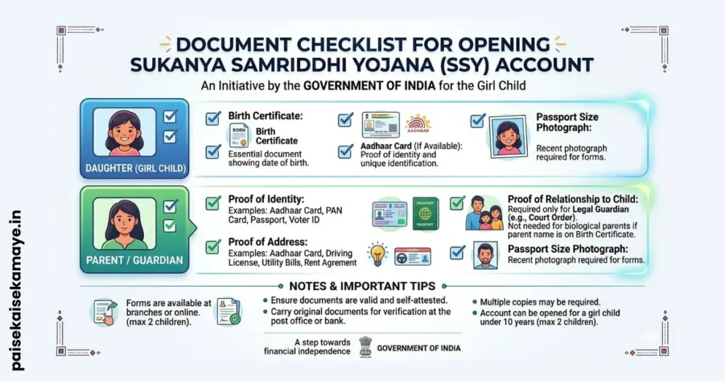 Sukanya Samriddhi Yojana - Document Checklist for Opening Account