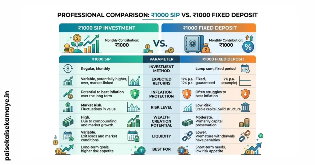₹1000 SIP Calculator - ₹1000 SIP INVESTMENT VS ₹1000 FIXED DEPOSIT - Paisekaisekamaye.in