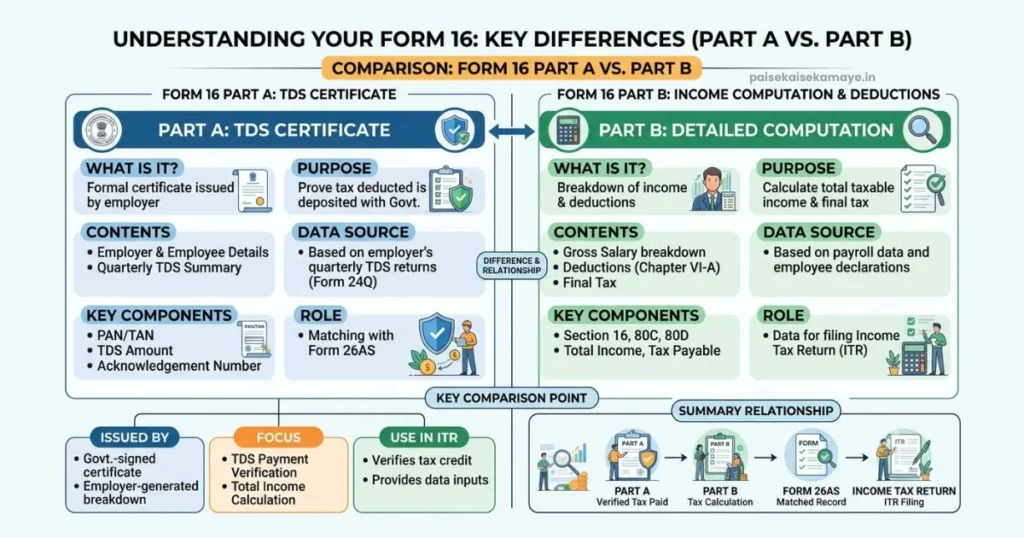 Form 16 kya hota hai - Form 16 ke do bhag - Paisekaisekamaye.in