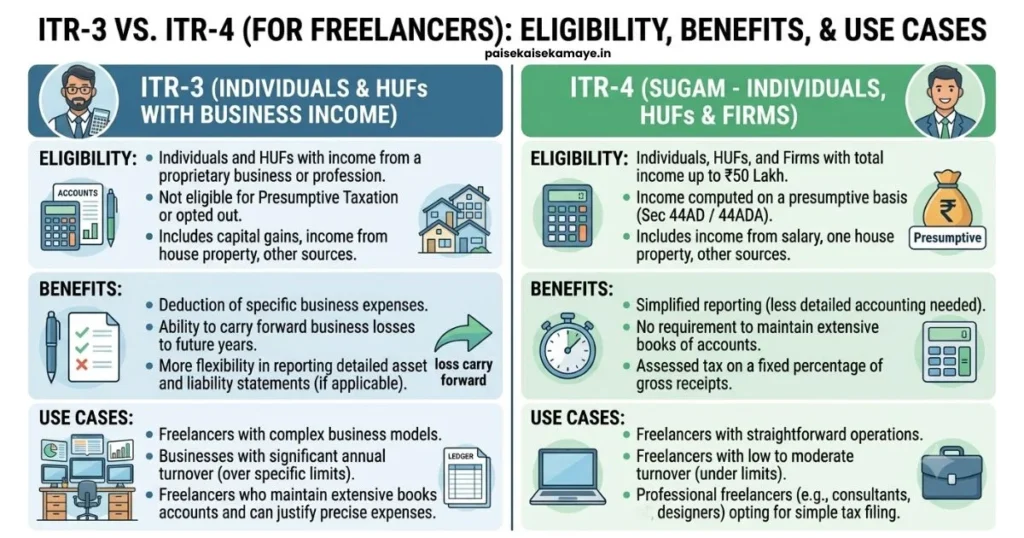 Freelancers Tax Guide - ITR Forms Comparison - Paisekaisekamaye.in