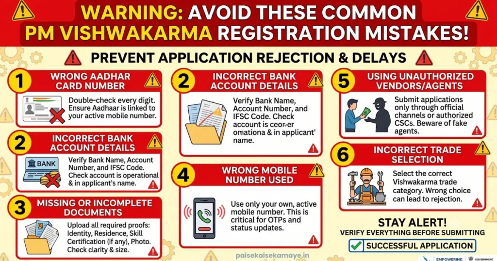 PM Vishwakarma Yojana - Common Mistakes - Paisekaisekamaye.in
