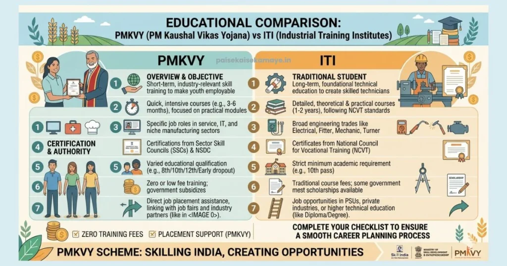PMKVY Free Skill Training - PMKVY vs ITI Comparison - Paisekaisekamaye.in