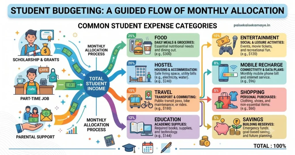 Student Budget Kaise Banaye - Expense Categories - Paisekaisekamaye.in