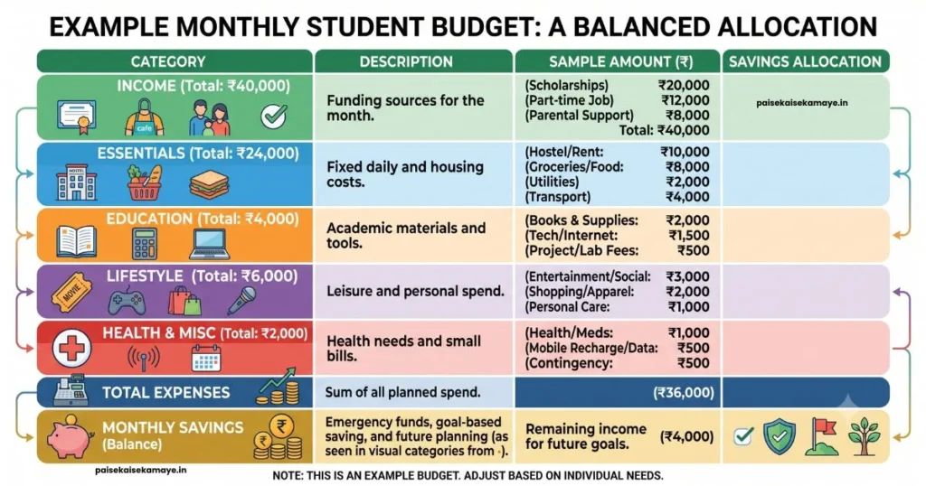 Student Budget Kaise Banaye - Sample Monthly Budget - Paisekaisekamaye.in